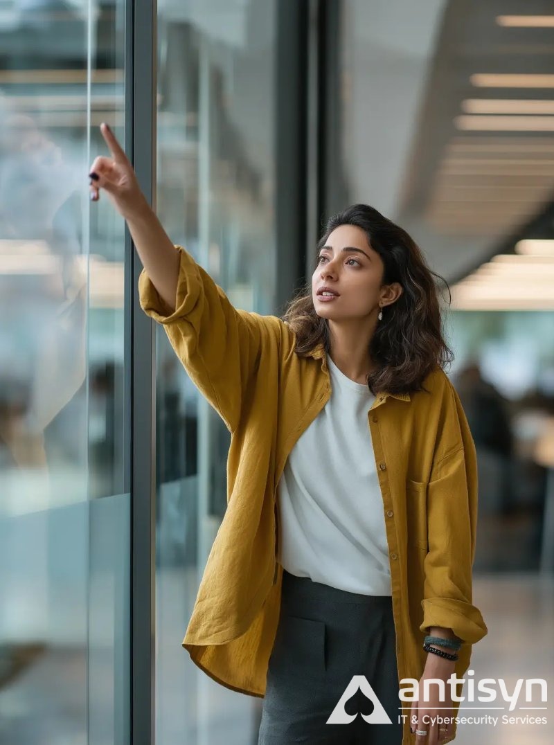 Team members using devices securely with Endpoint Security solutions in an office environment.